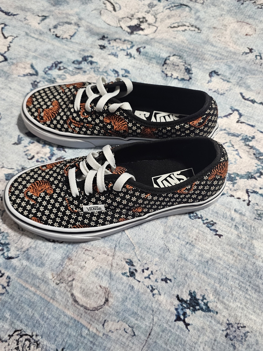 Vans Black Floral Tiger Print Athletic Shoes with White Laces